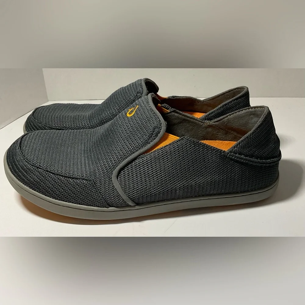 OluKai Men’s Gray Mesh Slip-On Loafers with Orange Insole
